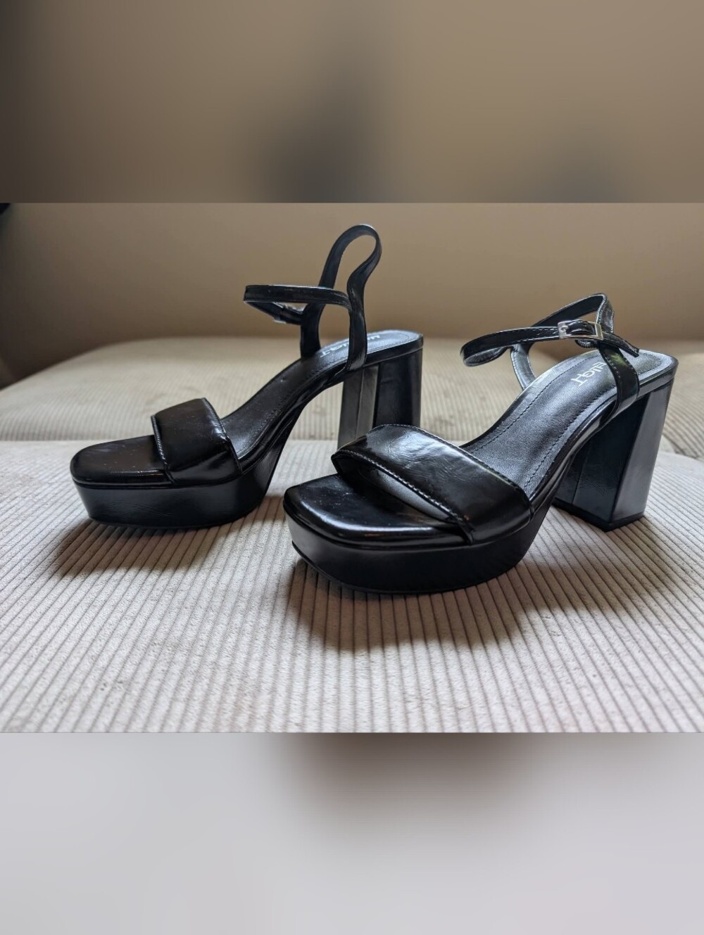 Limelight Black Platform Block Heel Sandals with Ankle Strap - Never Worn